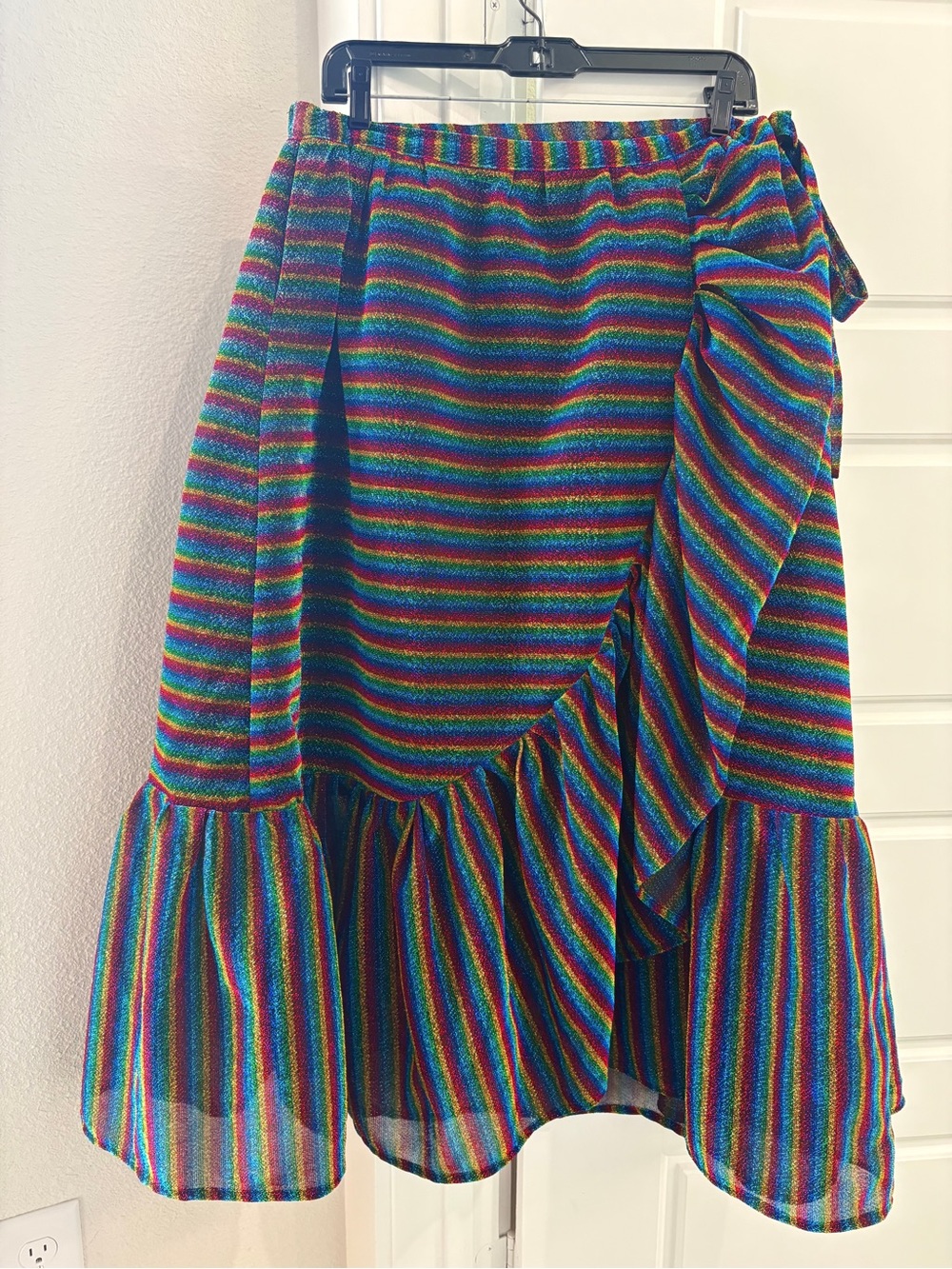 The Tiny Tassel Multicolor Rainbow Stripe Ruffle Midi Skirt - 2XL